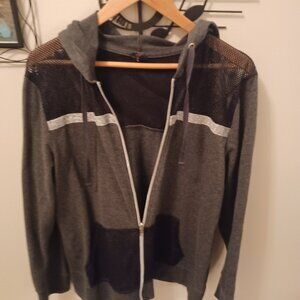 Material Girl Active Black/Grey/Silver netted Zip Up Bling Hoodie XL